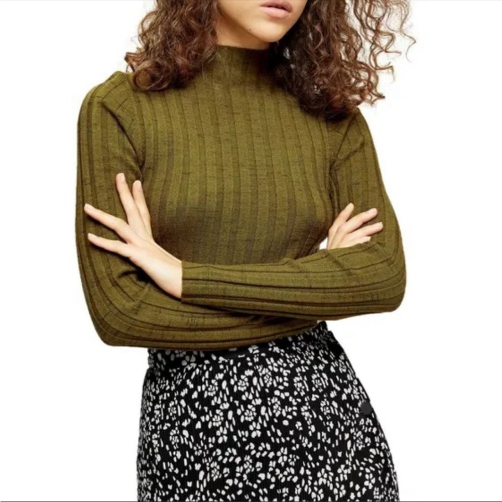 TOPSHOP Marled Ribbed Funnel Neck Sweater